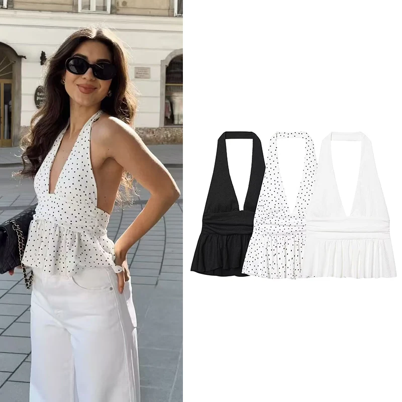 Summer Women's Tops New Chic Slim Neck V-neck Elegant Backless Sexy Travel Tops Women's Street Fashion Holiday Youth Tops