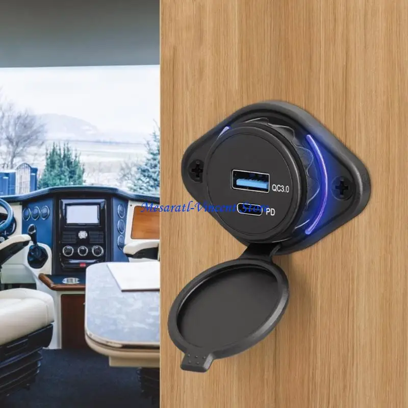 A70F 12V 24V USB Panel Socket USB Type C Chargers with Waterproof Cover for Car Boats