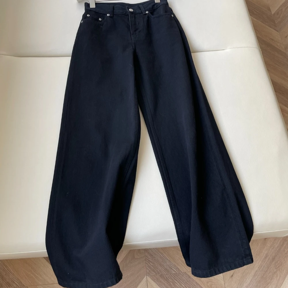 High Waist Pocket Black Cotton Jeans Women