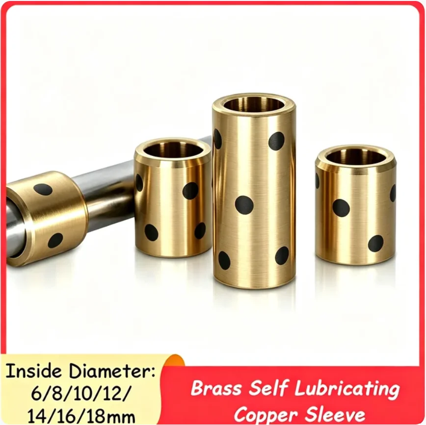 1Pc Brass Self Lubricating Sleeve Oil Free Brass Bushing Bearing ID 6/8/10/12/14/16/18mm
