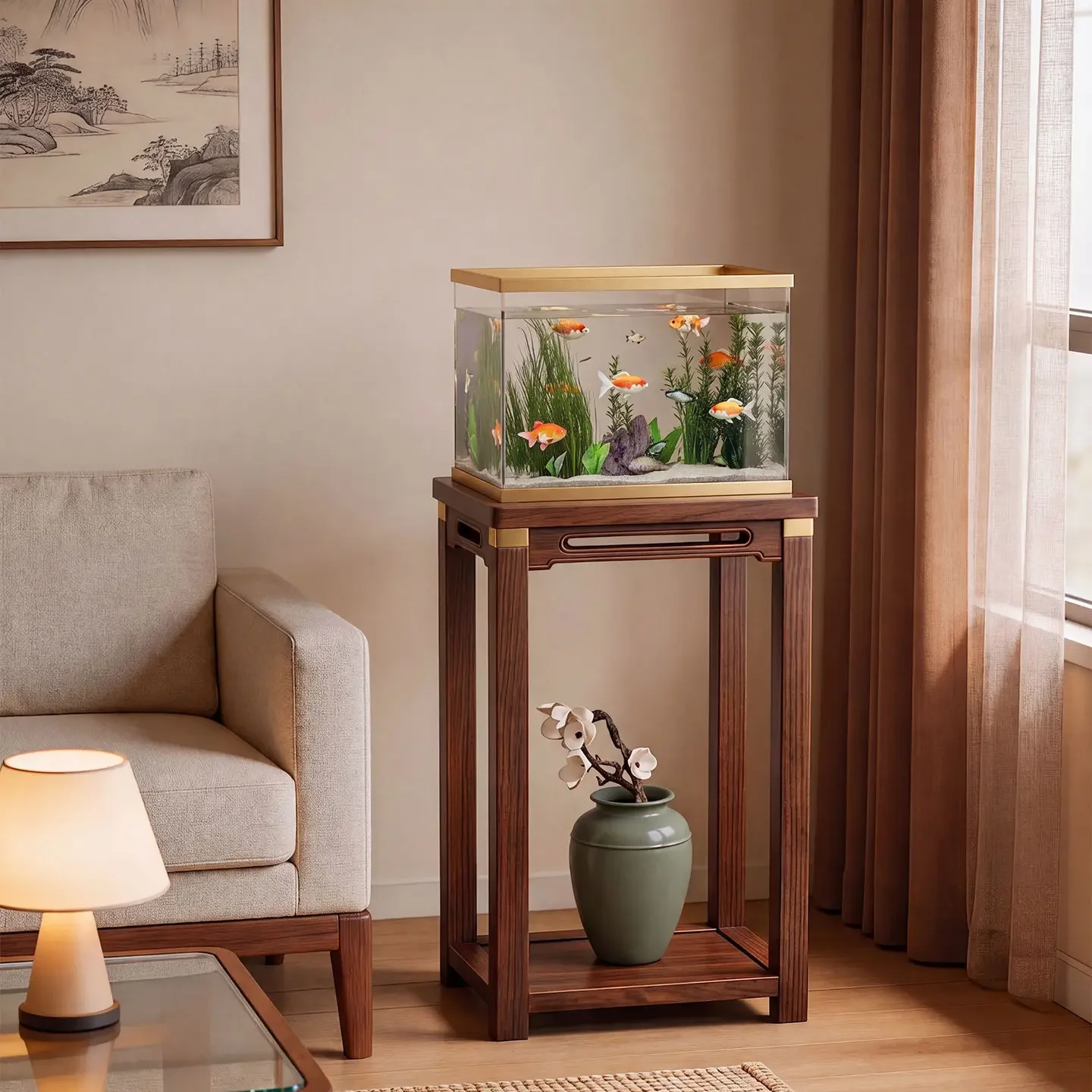 DSA Solid wood flower table Chinese flower rack Living room floor-to-ceiling double-layer shelf Green plant flower pot placement