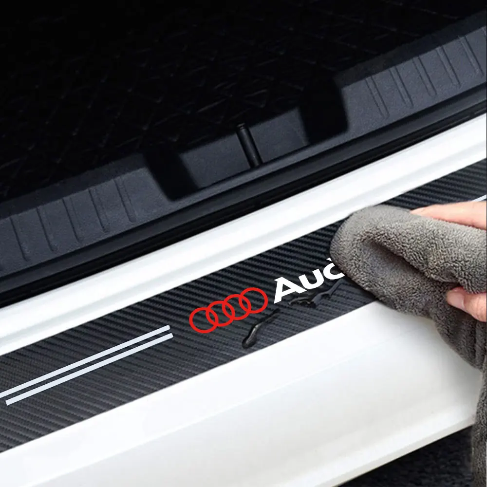 4Pcs Carbon Fiber Car Door Sill Protector Stickers Leather Auto Accessorie For Audi A1 A2 A3 A4 A5 A6 A7 A8 Q5 Q7 Quyttro Sline view 4