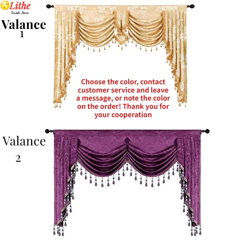 

Luxury Curtains Valance Drapes for Living Room Hall Bedroom Doorway Windows Decor Swag Waterfall with Tassel Beads Fringe Trim