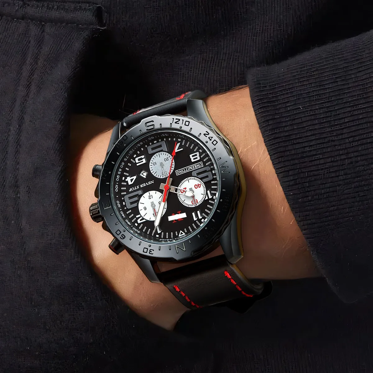 ساعة كوارتز كرونوغراف متعددة الوظائف للرجال من العلامة التجارية NS، حزام جلدي خارجي متعدد الألوان