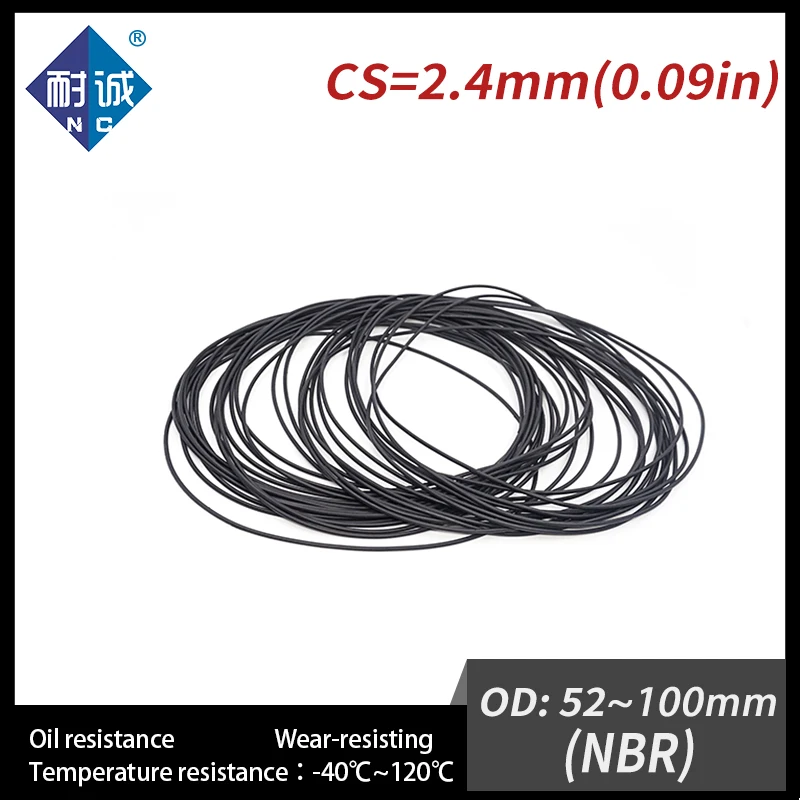 10 قطعة/الوحدة النتريل المطاط الأسود NBR 70A O-حلقة CS2.4mm OD52/55/60/62/65/70/75/80/85/90/95/100 مللي متر O حلقة طوقا النفط مقاوم للماء