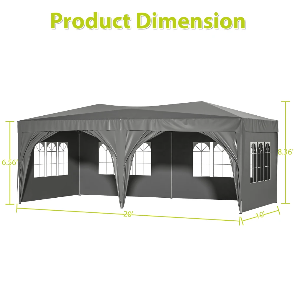 10'x20' EZ Pop Up Canopy Outdoor Portable Party Folding Tent with 6 Removable Sidewalls + Carry Bag + 6 pcs Weight Bag Beige