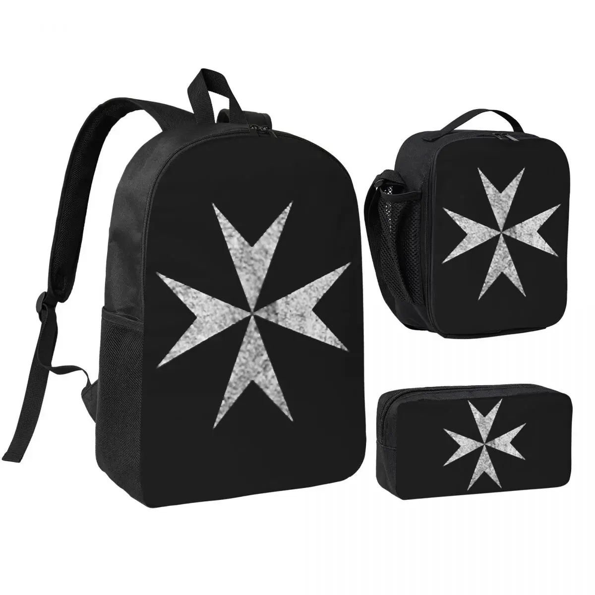 Maltese Cross Knights Hospitalier Malta Crusades Backpack  BookBag School Bag Shoulder Bags 3ps Insulated Lunch Bag Pencil Case