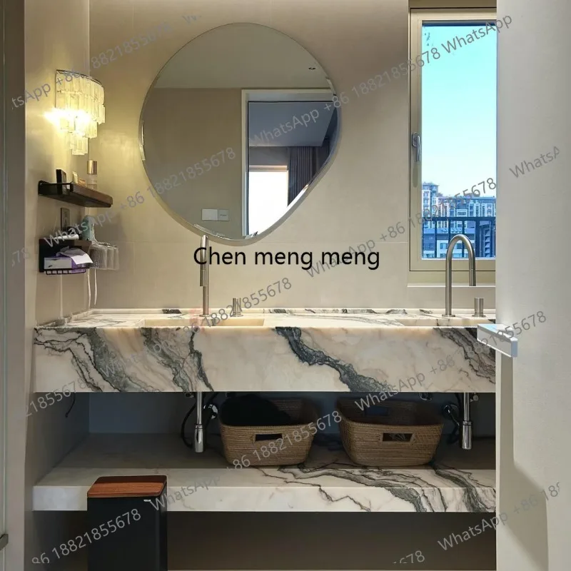 

Настенная тумба для ванной Smoky Pink с узким обрамлением, глубокая раковина из камня, устойчивая к нагреву и царапинам, художественный дизайн, возможность индивидуальной настройки