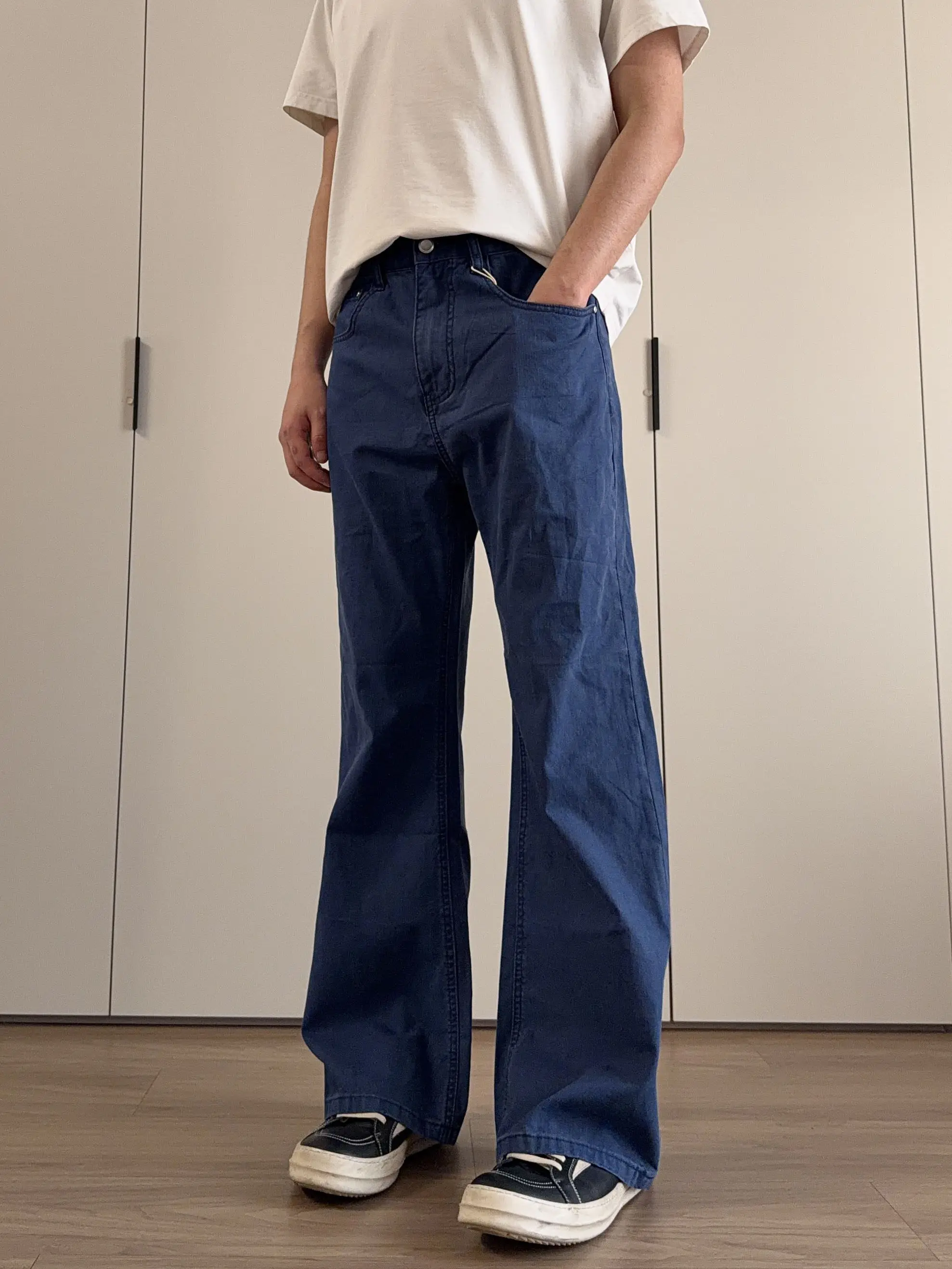 

Vintage Distressed High Street Clean Fit Men's Flare Jeans Spring Summer Autumn mid Waist Zipper Not Easy to Deform