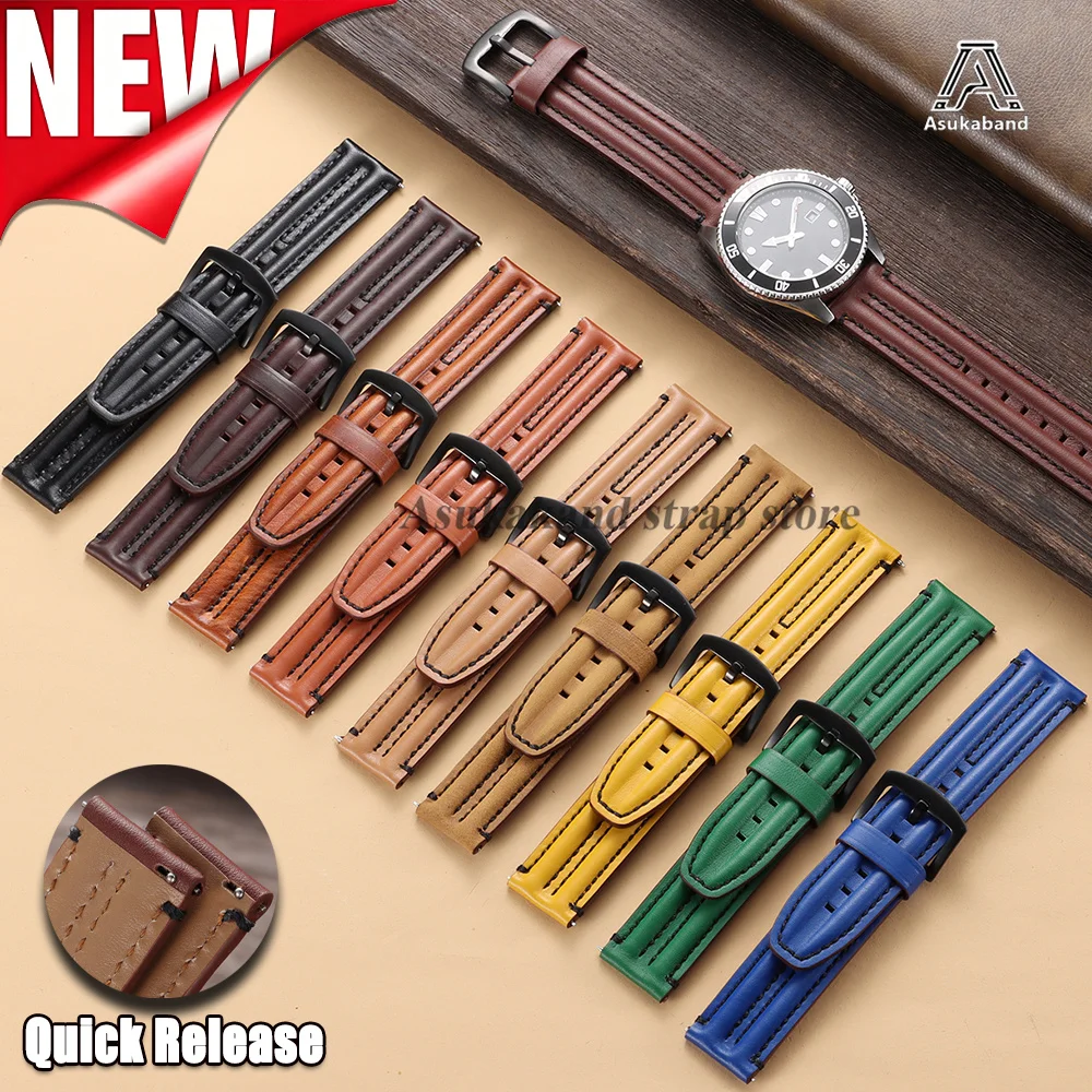 New Genuine Cowhide Watchstrap 20mm 22mm 24mm for Rolex for Omega for Panerai Watch Band Vintage Leather Universal Men Bracelets