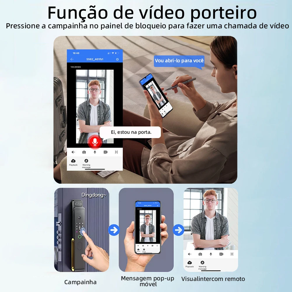 Faça Brasil RAYKUBE TD1 TT Lock WiFi Digital Face Bloqueio de impressão digital com monitor de câmera WiFi TT Lock APP remoto chamada de vídeo