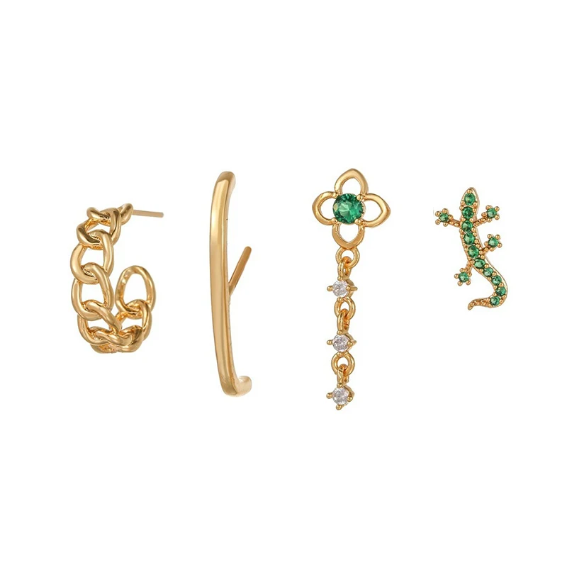 

Fashion Gold Plated Animal Stud Earrings Woman Green CZ Zirconia Ear Stud Earrings Set for Women Piercing Jewelry Accessory