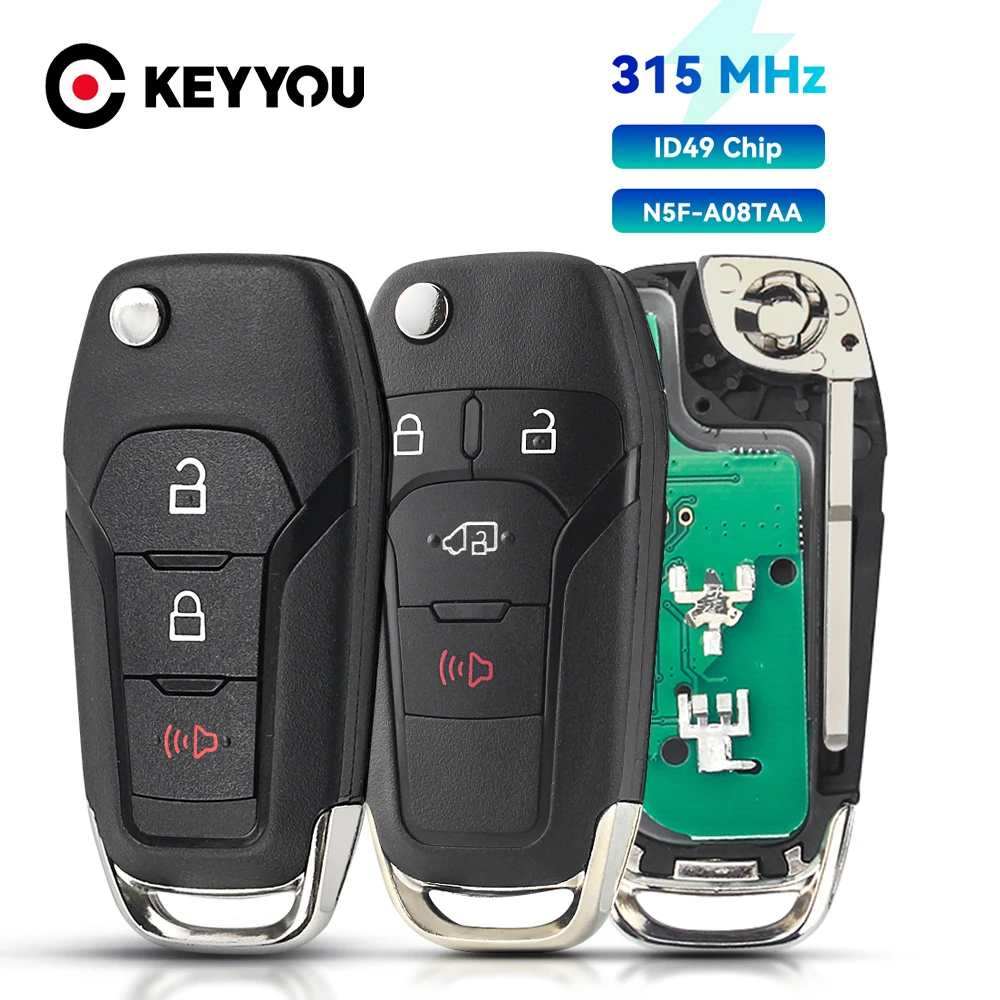 

KEYYOU With Battery N5F-A08TAA ID49 Chip 315Mhz Car Remote Key For Ford Escort Fusion Transit F150/F250 2013-2016 Auto Flip Fob
