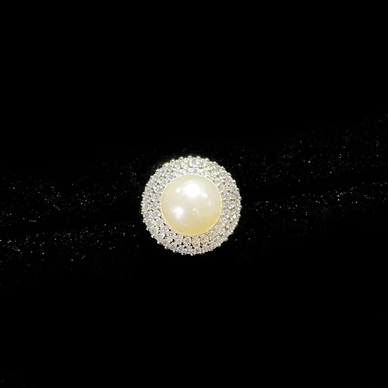 

MDL Moissa!ite Style Pearl Baroque Bead Ring Women Antique Feeling 18K Gold Plated Disc Zirconia Index Ring