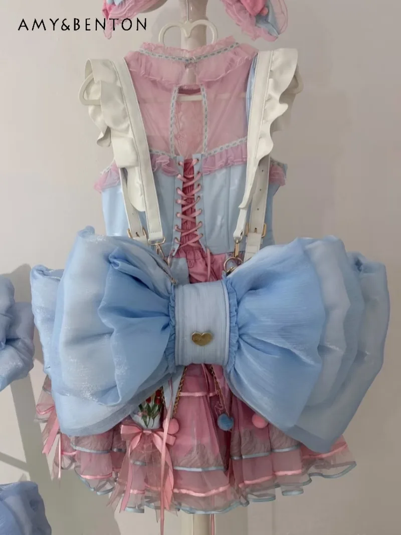 الأصلي فتاة نمط الحلو القوس الكبير على ظهره لطيف الأورجانزا حقيبة كروسبودي انفصال حزام الكتف لوليتا حقيبة كتف مفردة حمل