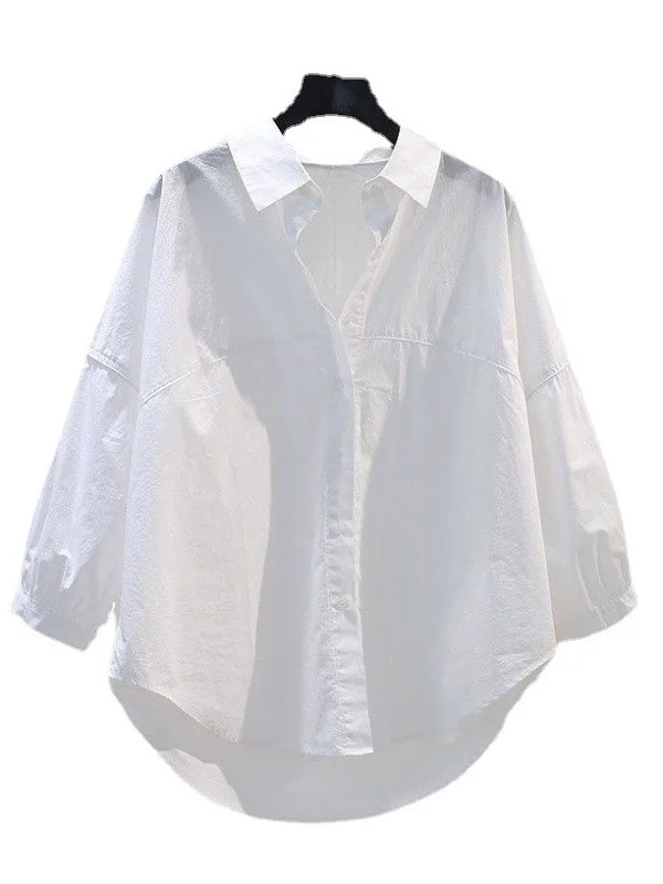 

Women's Light Green Pure Color Cotton Shirt Cleanfit Style Collar Thin Five Sleeve Length Durable Shape Retention