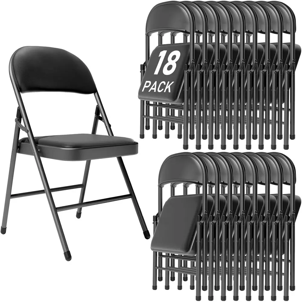 18 Pack Black olding Chairs with Padded Cushion and Back or Outside Portable Stackable Commercial oldable Chairs with Steel e or