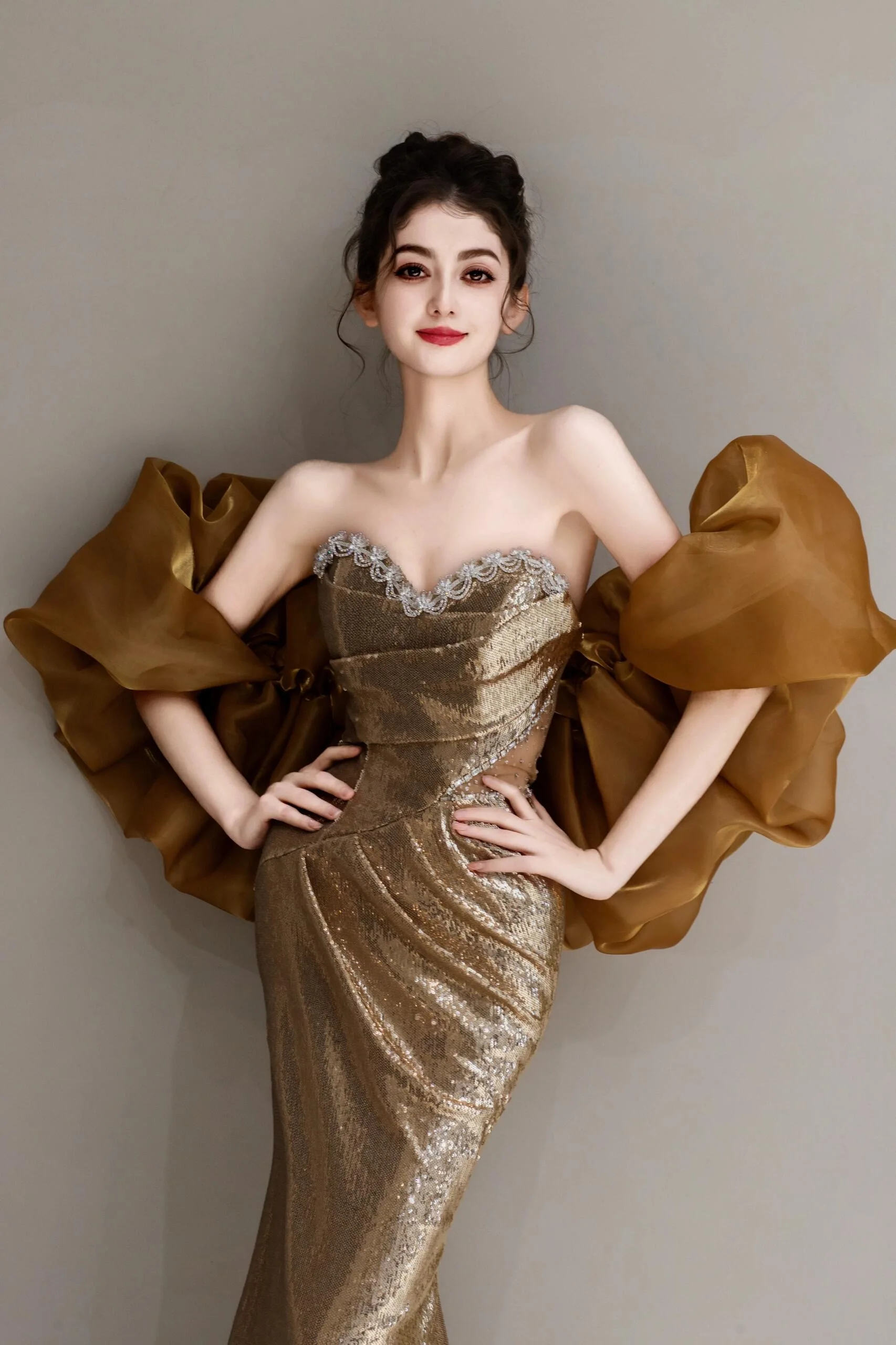 

Advanced Golden Sequins Evening Dress Puff Sleeves Mermaid Strapless Red Carpet Party Formal Occasions Cocktail Prom Gowns New