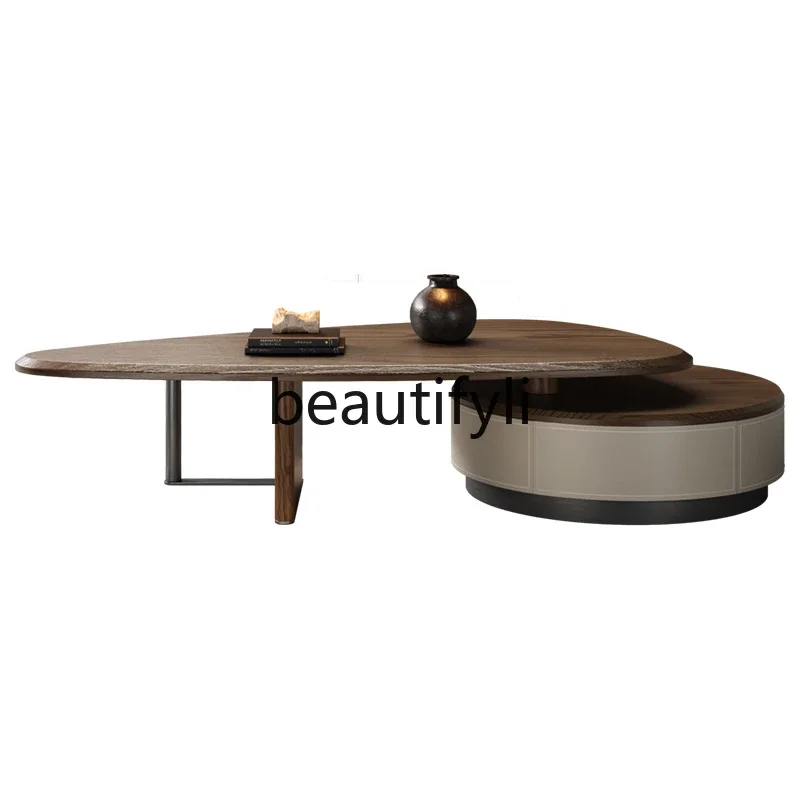 

Italian minimalist retractable living room household coffee table small apartment 2024 new light luxury medium and ancient style