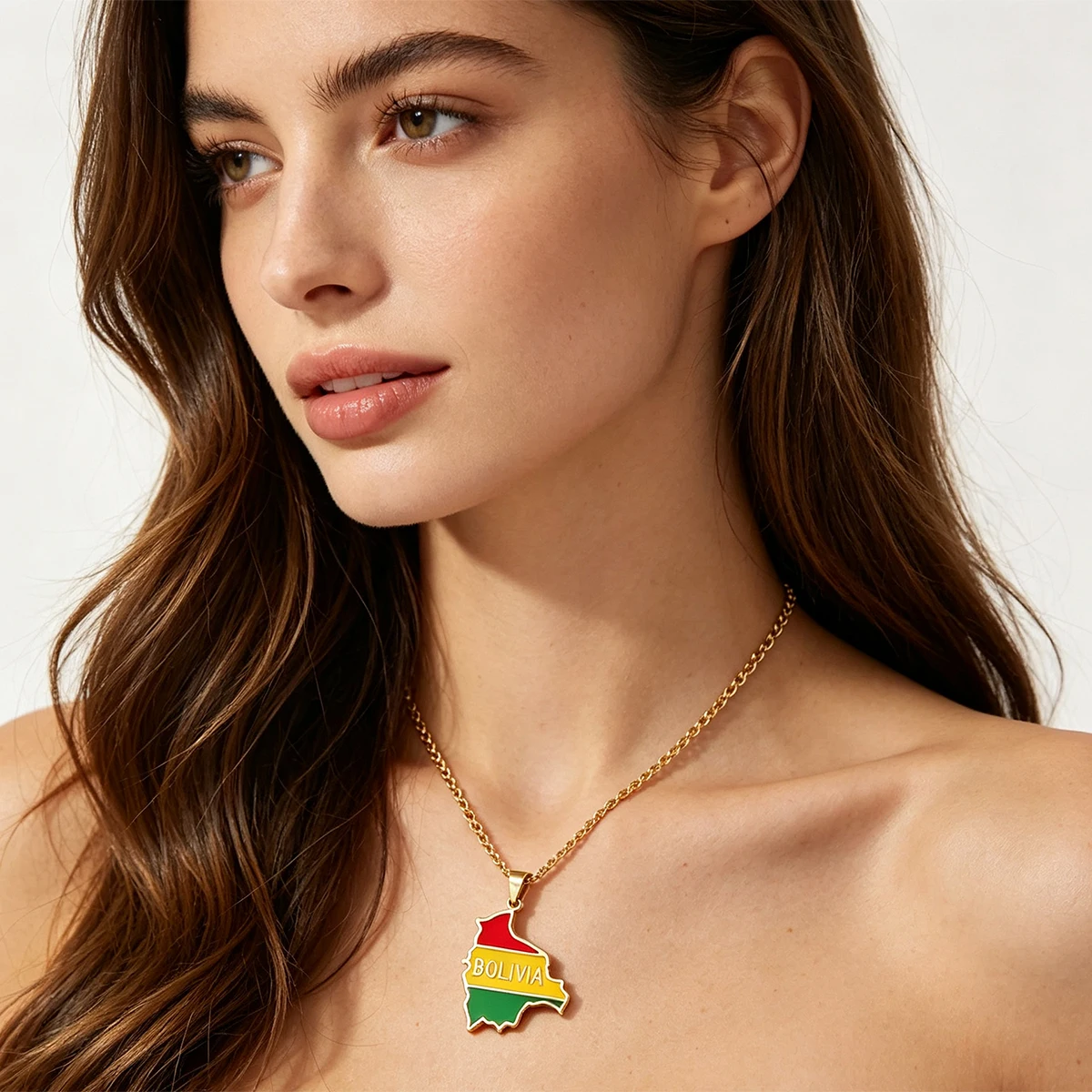 2026 US EU Hot Sale Enamel Bolivia Map Flag Pendant Necklace For Men Women Stainless Steel Patriotic Trendy Jewelry Gift
