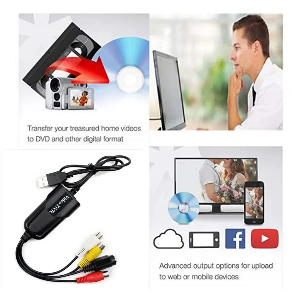 محول VHS إلى رقمي، جهاز بطاقة التقاط الفيديو، محول VHS VCR Hi8 Mini DV إلى Mac الرقمي لكاميرا الفيديو ومشغل شريط تلفزيون الكمبيوتر #3