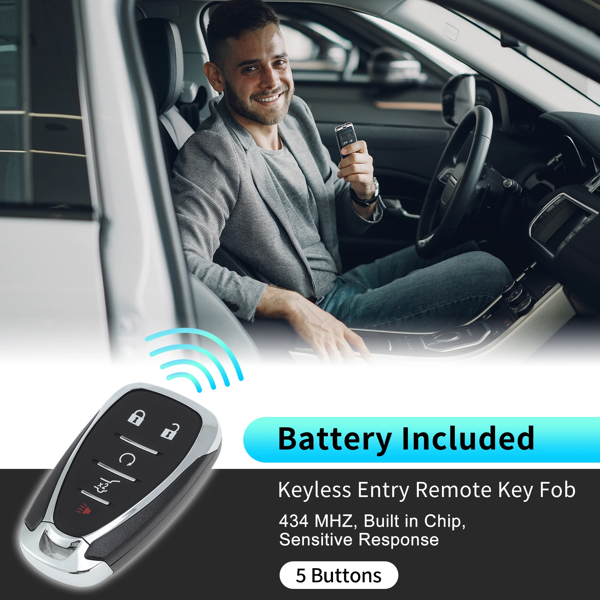 UXCELL HYQ4ES 434 MHz Keyless Entry Remote Key Fob for Chevy Blazer Camaro 2021-2023