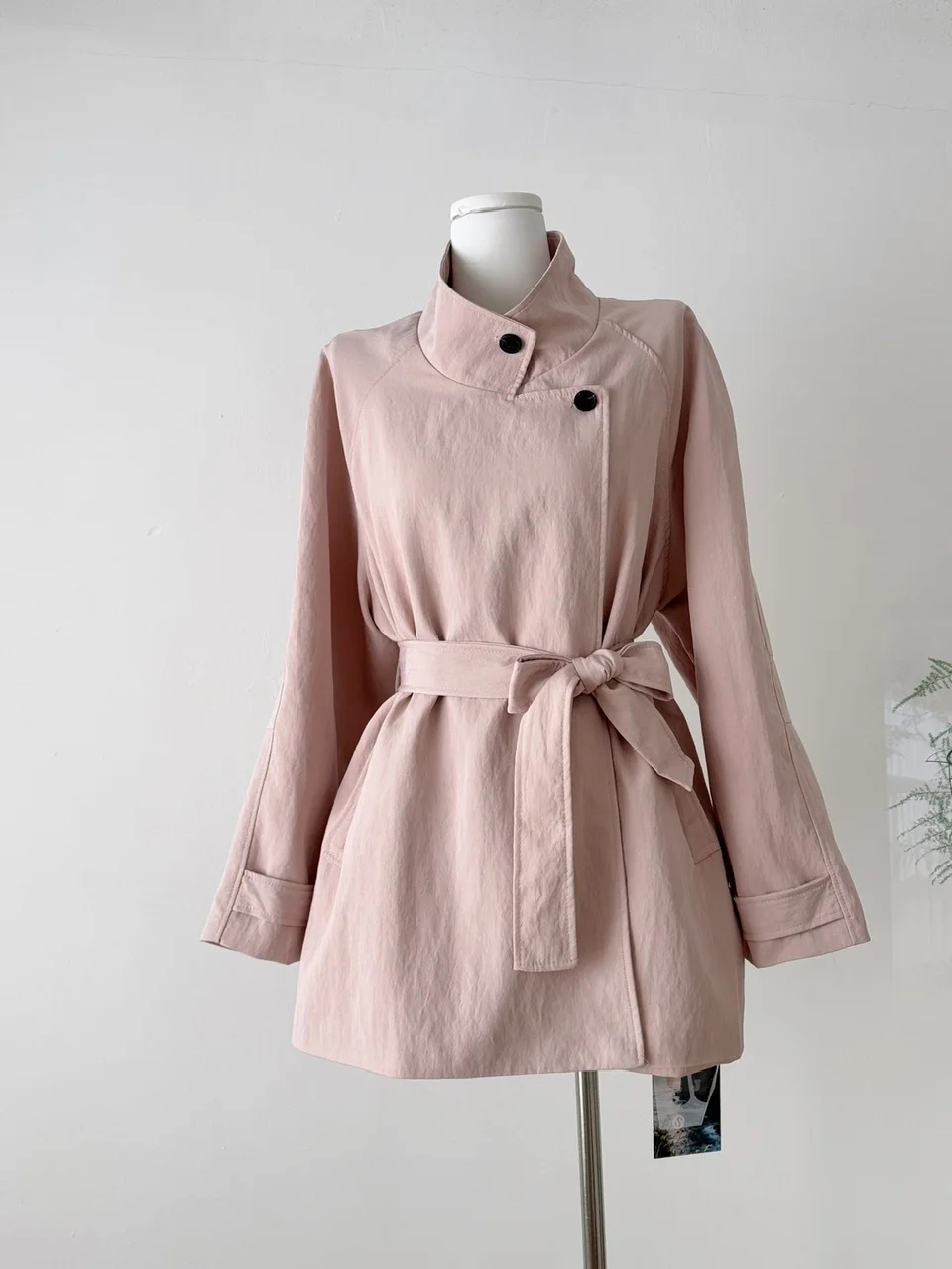 

Pink Gentle Sle Women's Long Coat Stand Collar Windbreaker Outerwear Autumn Vintage Slimming High-End Feeling Korean Version