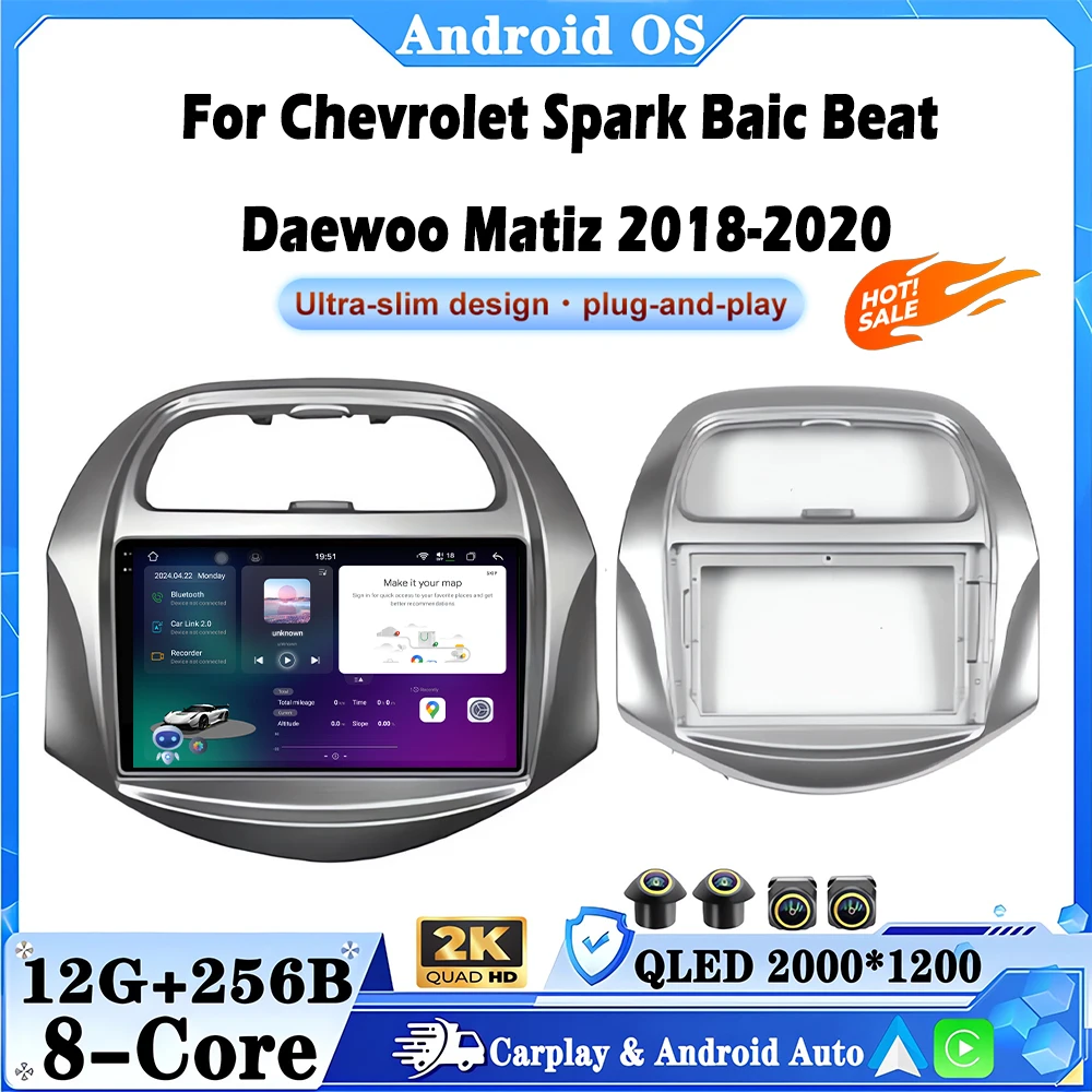 Radio Multimedia para Auto de 9 Pulgadas para Chevrolet Spark, Baic Beat, Daewoo Matiz 2018-2020, Reproductor de Video, Navegación GPS, 4G, WIFI, GPS, BT