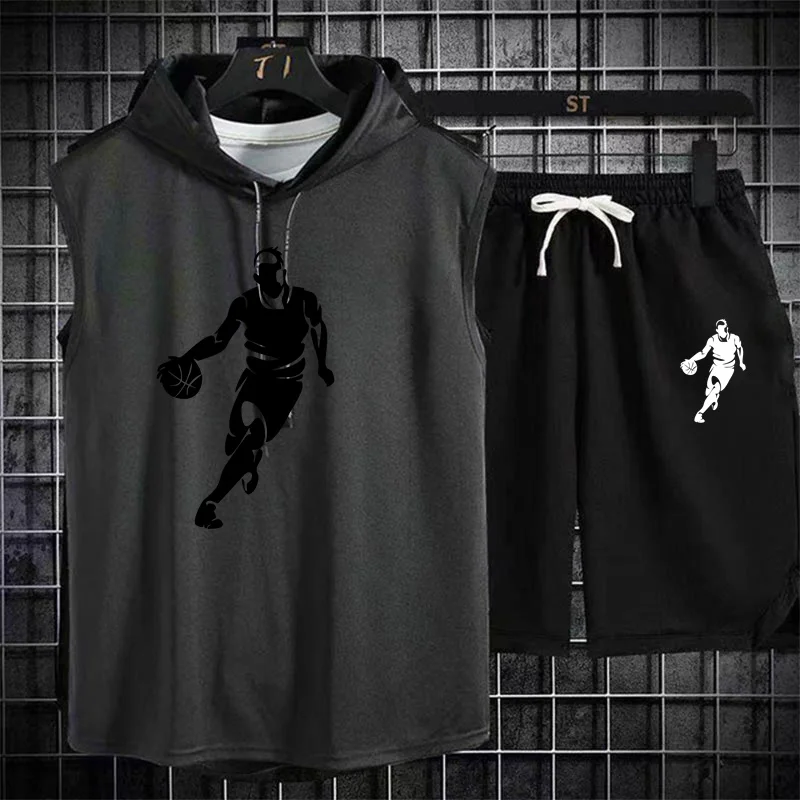 2024 Summer Men\'s Two Piece Set CasualT-Shirt and Shorts Set Mens Sports Suit Fashion Short Sleeve Tracksuit Hooded T-shirt