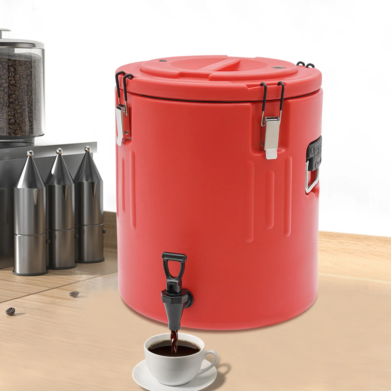 Refrigerador de bebidas comercial vermelho 40L (10,5 gal) - Recipiente de bebidas isolado com tampa para eventos ao ar livre