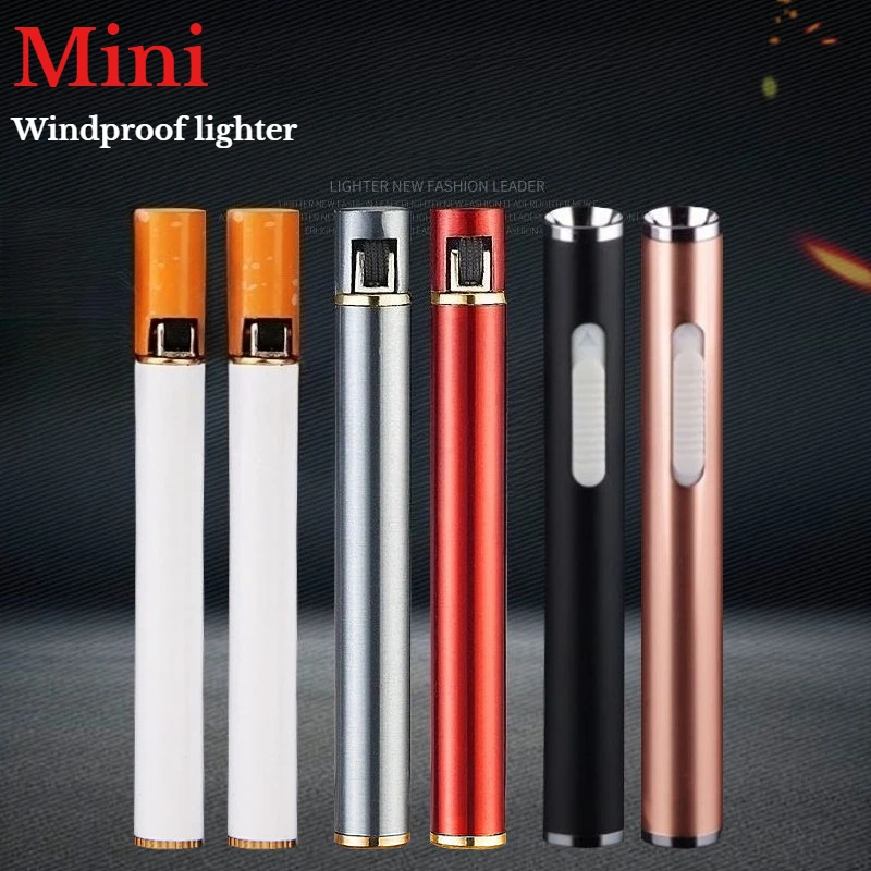 Personalized USB Rechargeable Lighter Mini Compact Long Windproof Electric Heating Wire Metal Material Men's Cigarette Lighter