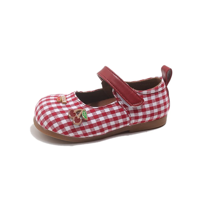 2026 New Baby Shoes Canvas Grid Cute Toddler Girls Princess Shoe Soft Sole Fashion Kids Single Shoes