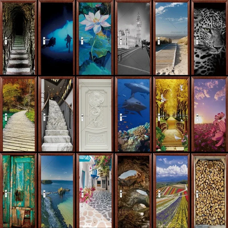 

Spiral Stone Staircase Door Mural Sticker Full Door Covered Wallpaper Self-adhesive Sticker for Wall Decals Home Decoration