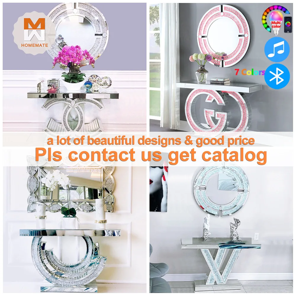 Glass mirror entrance table Round entrance table