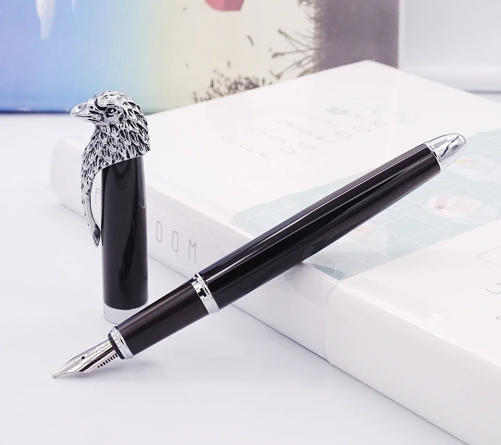 

Fuliwen Owl Fountain Pen Eagle Head Clip Medium Nib 0.7mm , Unique Style Vivid Black Collection Gift Pen for Office Business