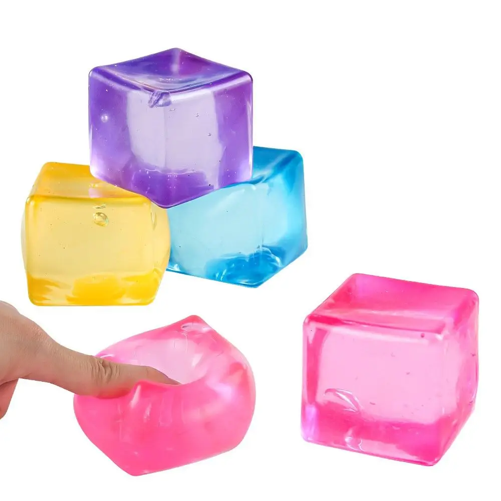 Decompression Clear Cube Squeeze Ball Glutinous Gel Filled Squishy Transparent Cube Stretchable Ball Sensory Cube Daily Venting