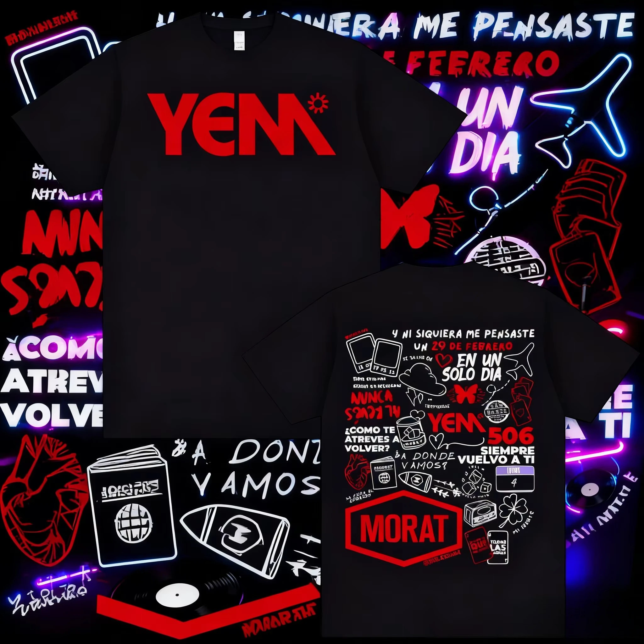 

Мужские и женские футболки с принтом Morat Yem Album Harajuku High Street в стиле хип-хоп 2025-26, летние футболки из 100% чистого хлопка с принтом