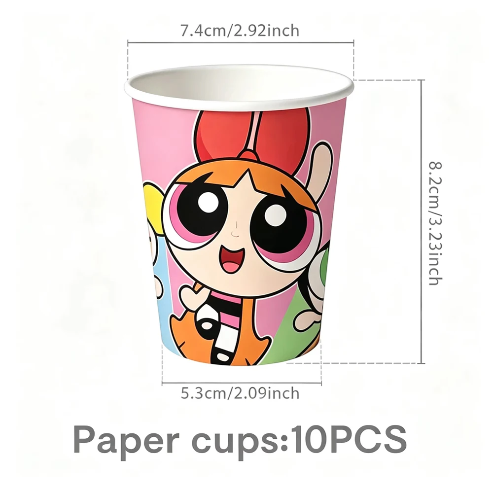 Cartoon Birthday Decor Disposable Tableware Powerpuff Girls Cup Plate Baby Shower Kids Birthday Party Favor Supplies Gifts