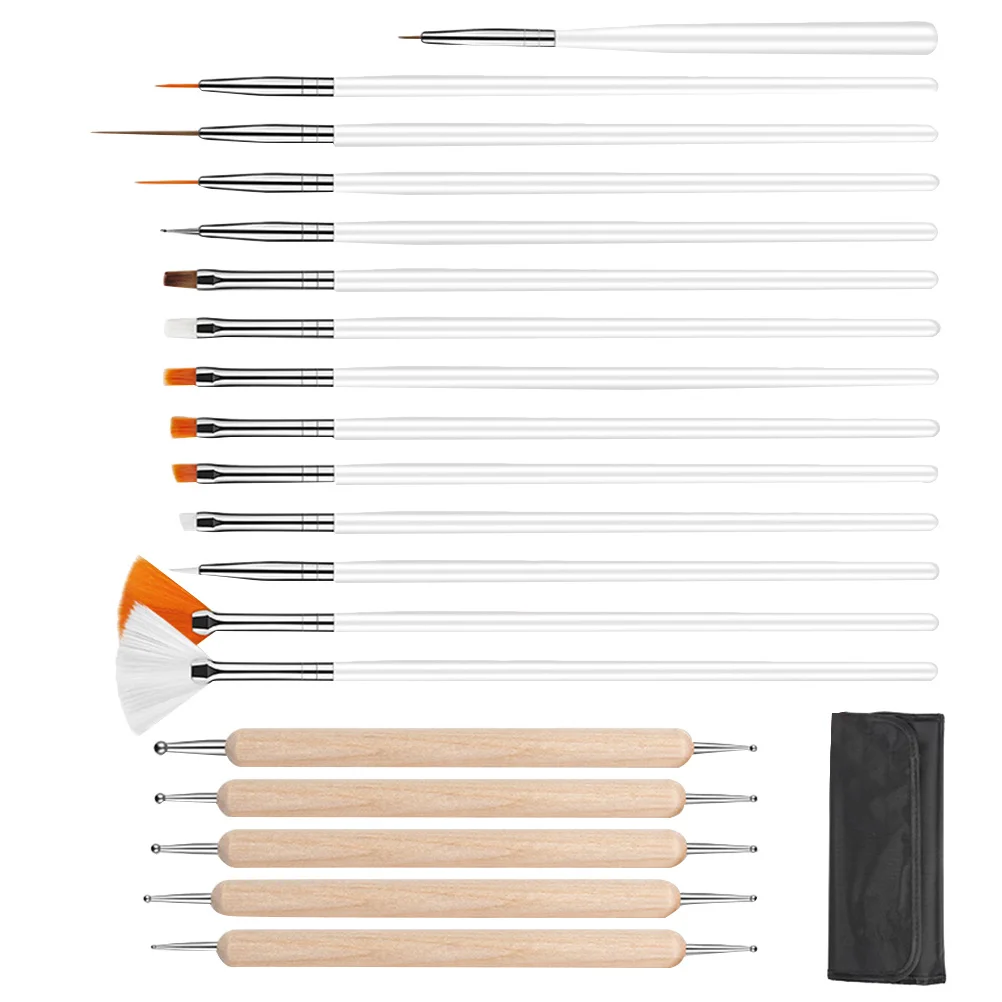 Kit de pinceles para decoración de uñas, juego de herramientas de manicura profesionales para pintura en Gel acrílico Uv, delineador fino, gradiente de perforación de detalles, 20 piezas