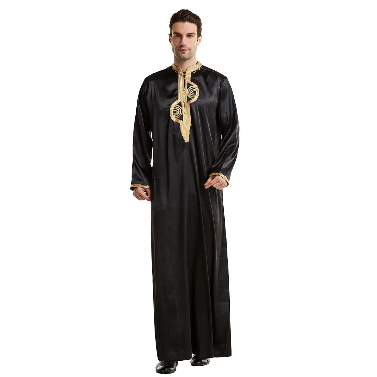 Uomo musulmano manica lunga vestito Daffah Thobe Jubba arabia saudita Thoub caftano abbigliamento islamico Robes Abaya Dubai medio oriente