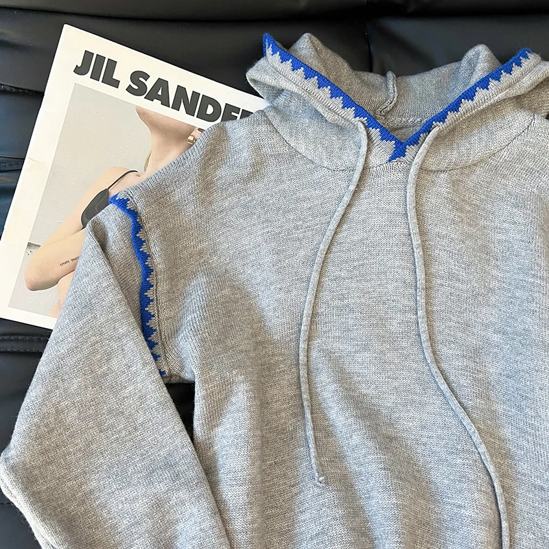 Damska szara bluza z kapturem w stylu lat 90., vintage streetwear, koreański Harajuku, długi rękaw, oversize, top, odzież 2025