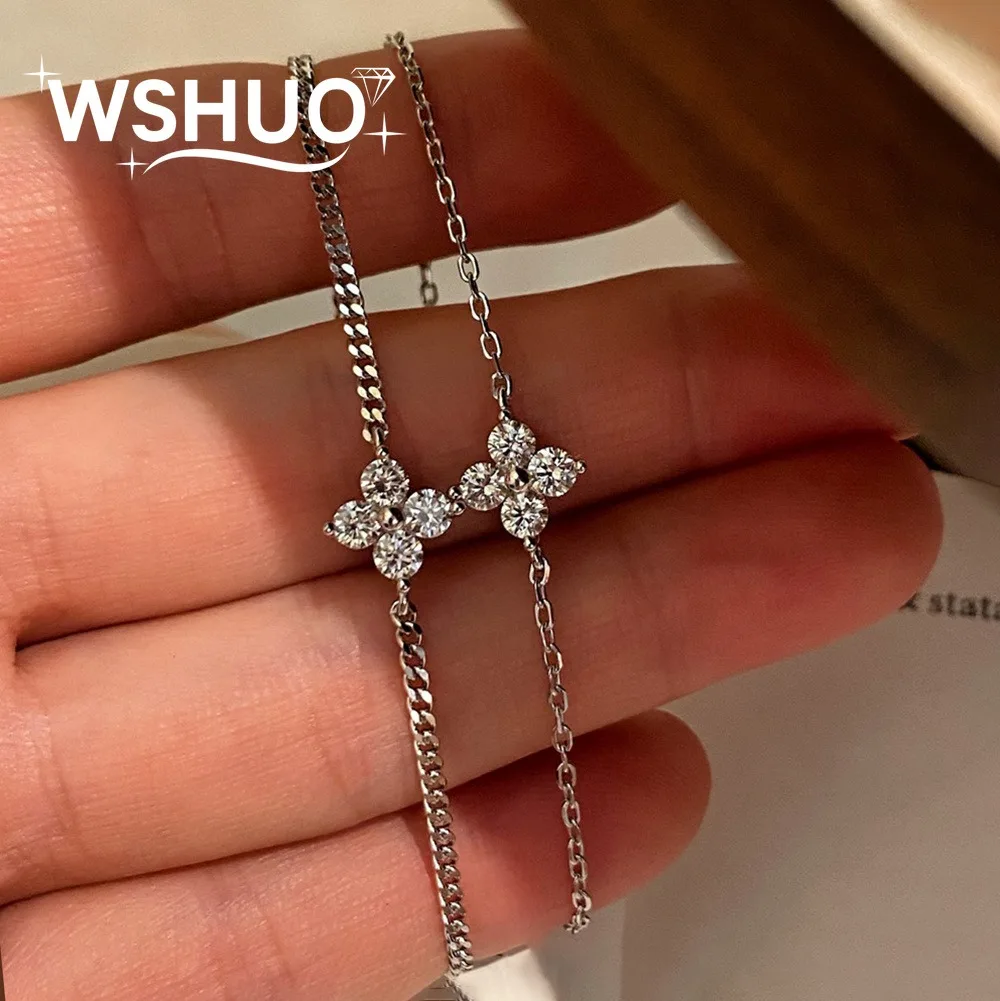 

Four-Leaf Clover Moissanite Bracelet for Women Certified 3mm Lab Diamond Bracelets 925 Sterling Silver Wrist Chian Fine Jewelry