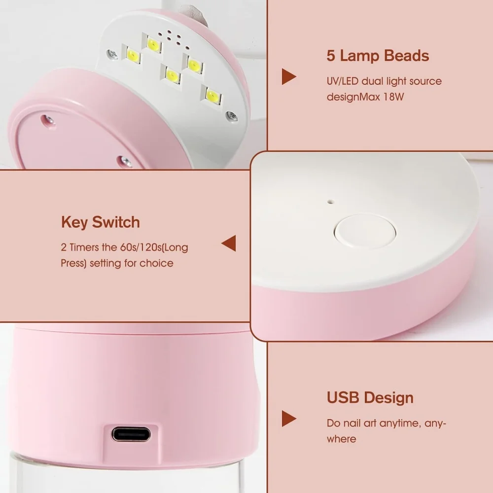 YIKOOLIN18W Mini Nail Dryer UV Lamp Manicure Machine LED Lamp Nail Art pink White 60S/120S Fast Drying Curing Light Manicure