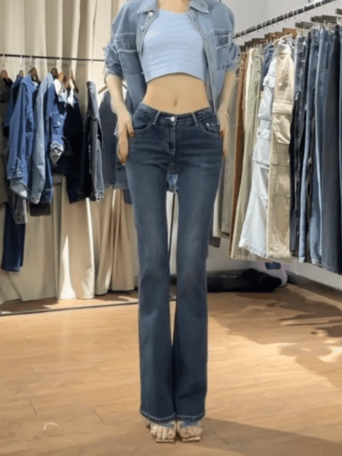 

Women's Bootcut Jeans Flared Long Trousers Mid-Low Waist Cotton Stretch Denim High Waist Zipper Closure All Season Wear
