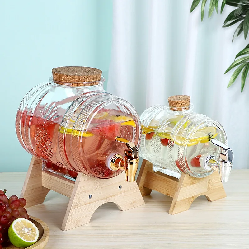 Glass Bottle for Soaking Wine with Faucet, Wooden Stopper Cap, Sealed Beverage Bucket, Fruit Wine