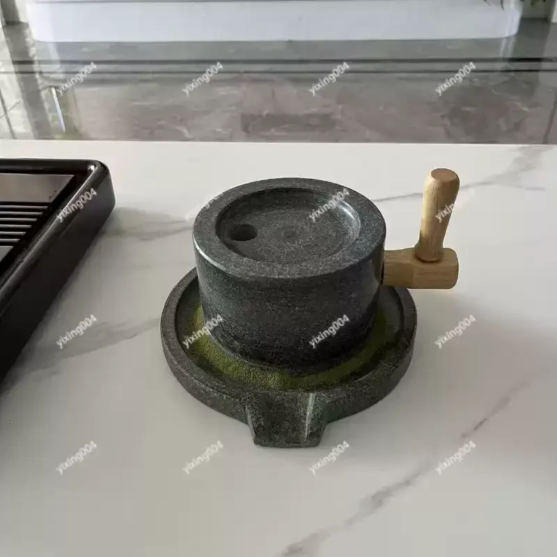 Traditional Tea Grinding Mill Blue Stone Construction Hand Manual Powder Making Ceremony Tool