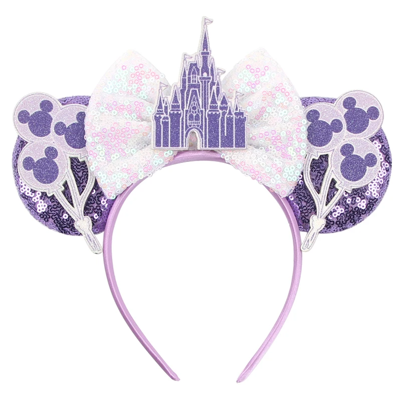 2024 Disney Castle Fireworks Mouse Ears Headband Sequins Bow Hairband For Girls Children Featival Party DIY Headwear Accessories