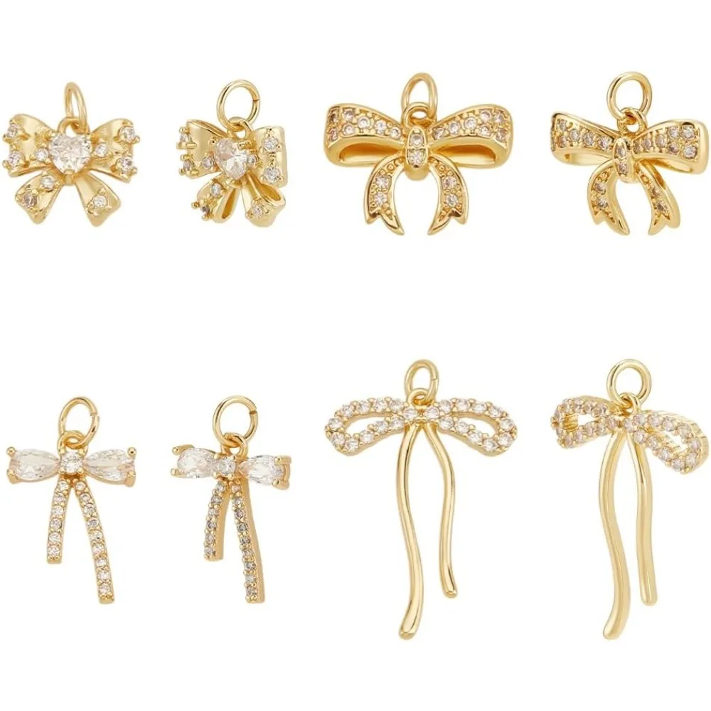 

8pcs 4 Styles Bowknot Charms with Rhinestone Metal Bow Charms for Bracelet Earrings Wedding