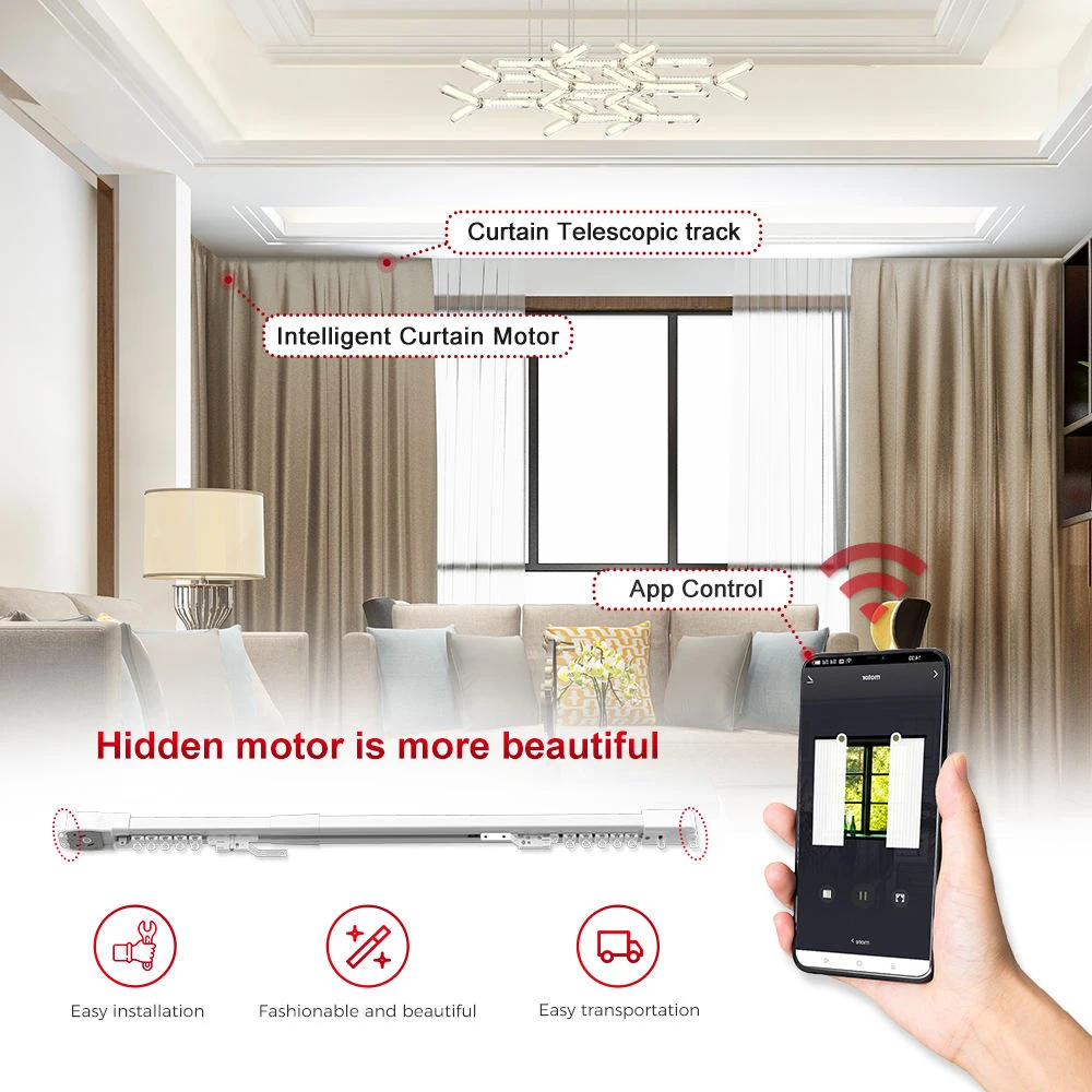 Motorized Curtain Track Accessories 1.2m-4.5m Extendable Smart Curtain Poles Tracks