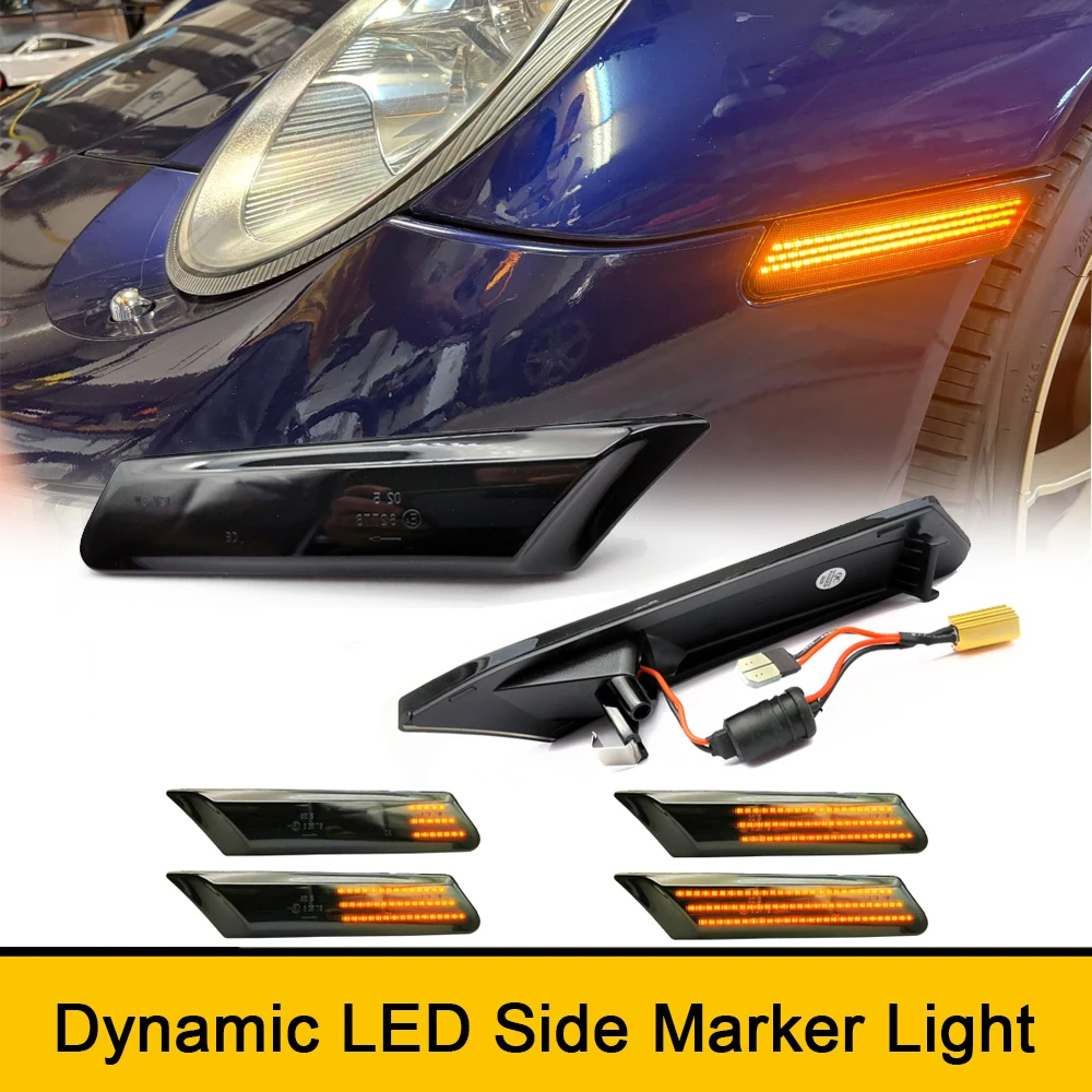 

LED Side Marker Lights LED Bumper Sequential Lamp Smoked Lens for Porsche Boxster 987 Spyder Cayman 987 Sport 997 911 GT2 GT3